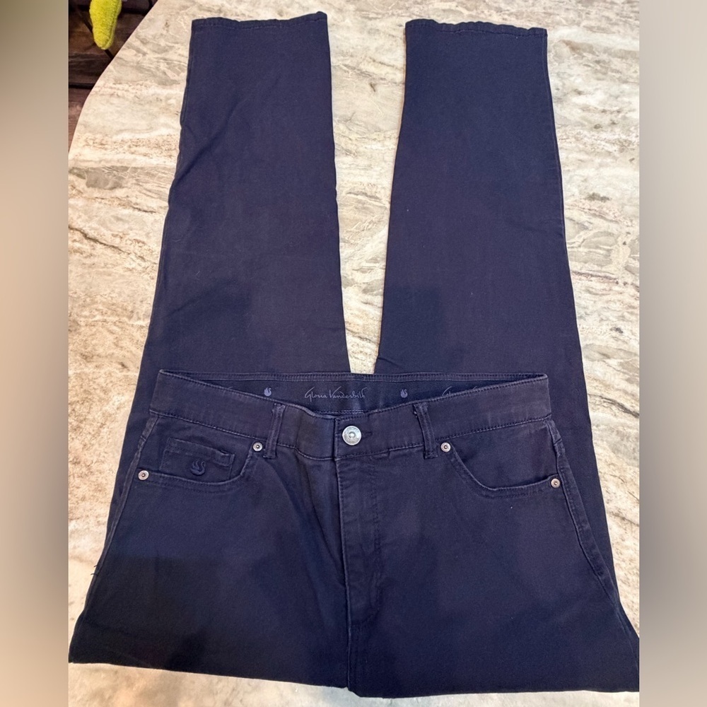 Gloria Vanderbilt Pants Size 12 Navy Stretch Straight Leg Cotton Blend 30 Inseam